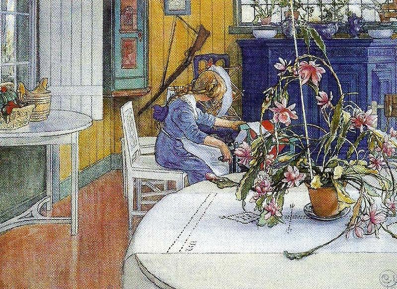 Carl Larsson bobina-interior med kaktus Norge oil painting art